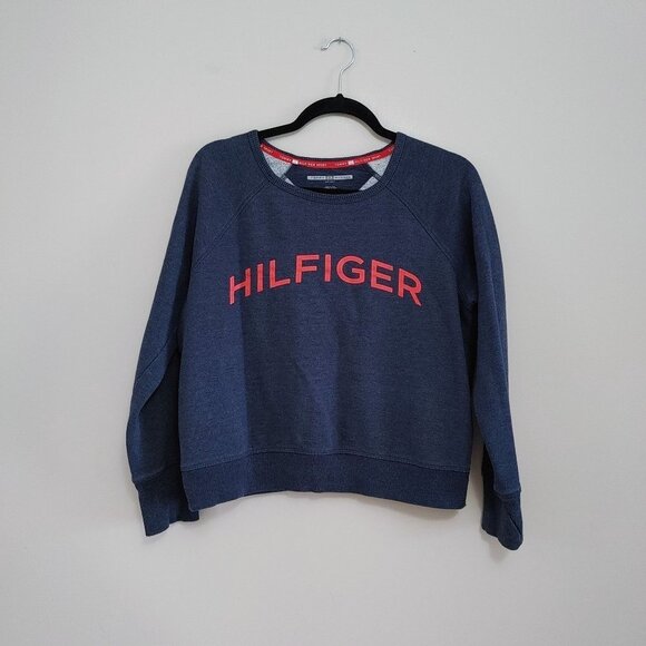 Tommy Hilfiger Sport Women's Crew Neck Cropped Sweatshirt  Size Medium Blue - Picture 1 of 3
